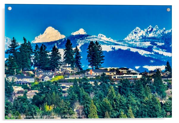 Houses Snow Capped Mountains Bellevue Washington Acrylic by William Perry