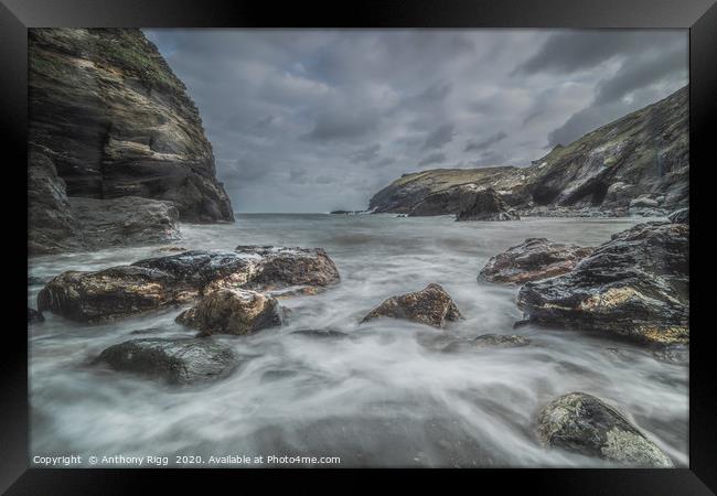 Tintagel Bay Cornwall Framed Print by Anthony Rigg