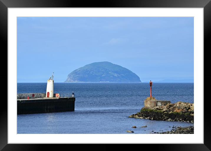 Girvan harbour on Ayrshire coast, and Ailsa Craig Framed Mounted Print by Allan Durward Photography