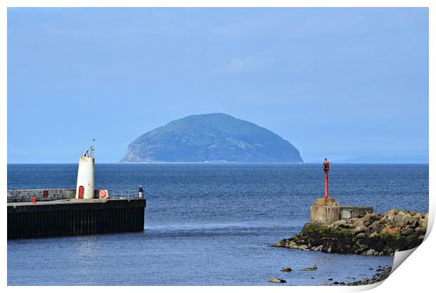 Girvan harbour on Ayrshire coast, and Ailsa Craig Print by Allan Durward Photography