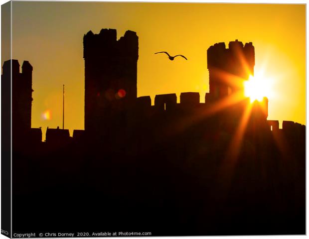 Caernarfon Castle at Sunset in North Wales, UK Canvas Print by Chris Dorney