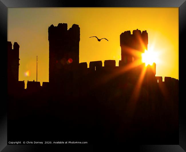 Caernarfon Castle at Sunset in North Wales, UK Framed Print by Chris Dorney
