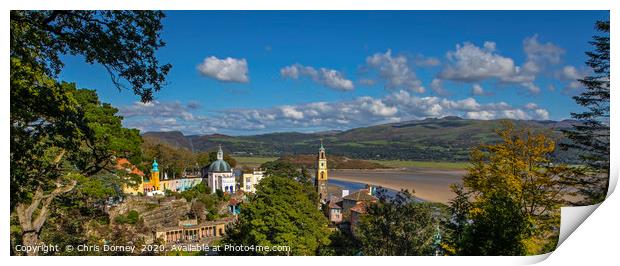 Panoramic View of Portmeirion in North Wales, UK Print by Chris Dorney