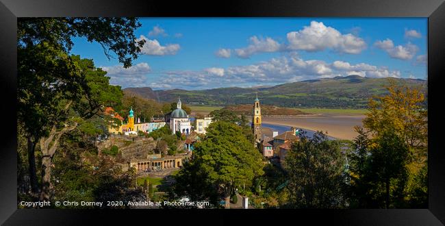 Stunning Panoramic View of Portmeirion in North Wa Framed Print by Chris Dorney