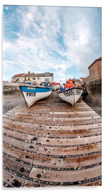 Fisheye view of fishing boats on a wooden slipway  Acrylic by Chris Yaxley