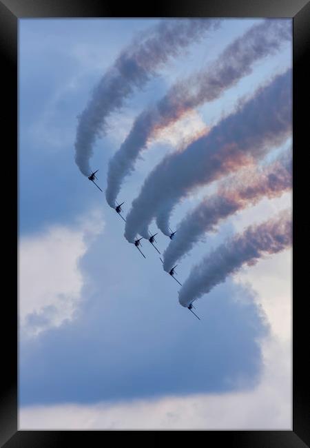 Flying demonstration with colored smoke Framed Print by Arpad Radoczy