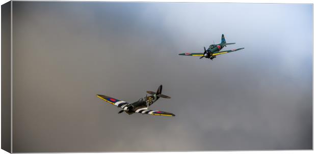 WW2 Planes in Dogfight Canvas Print by Pete Evans