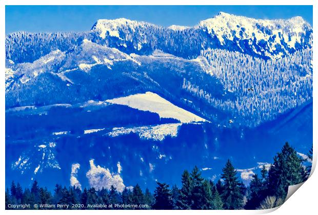 Snow Capped Mountains Bellevue Washington Print by William Perry