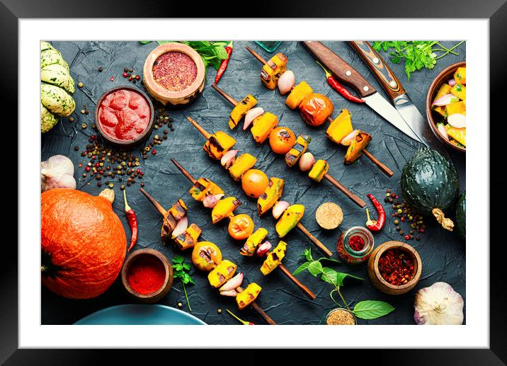 Grilled vegetable shish kebab Framed Mounted Print by Mykola Lunov Mykola