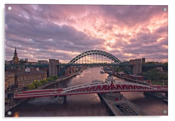 Newcastle Tyne Bridges at Dawn Acrylic by Rob Cole