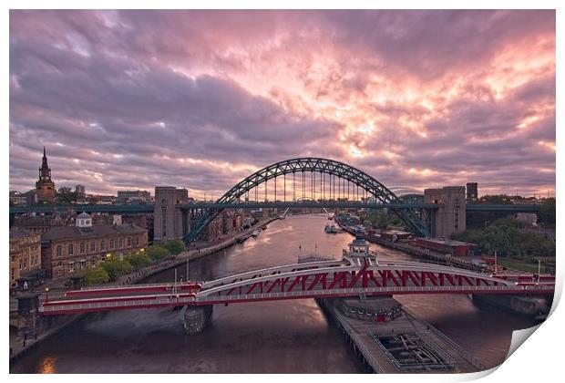 Newcastle Tyne Bridges at Dawn Print by Rob Cole