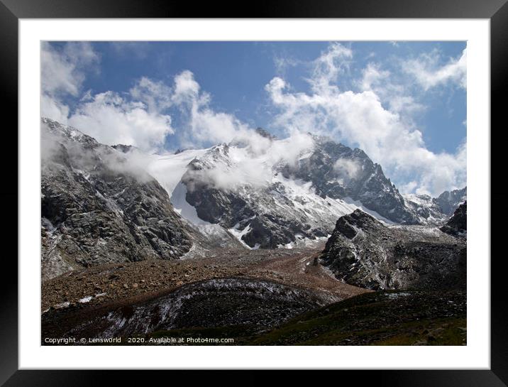 Clouds float around the mountains near Almaty, Kaz Framed Mounted Print by Lensw0rld 