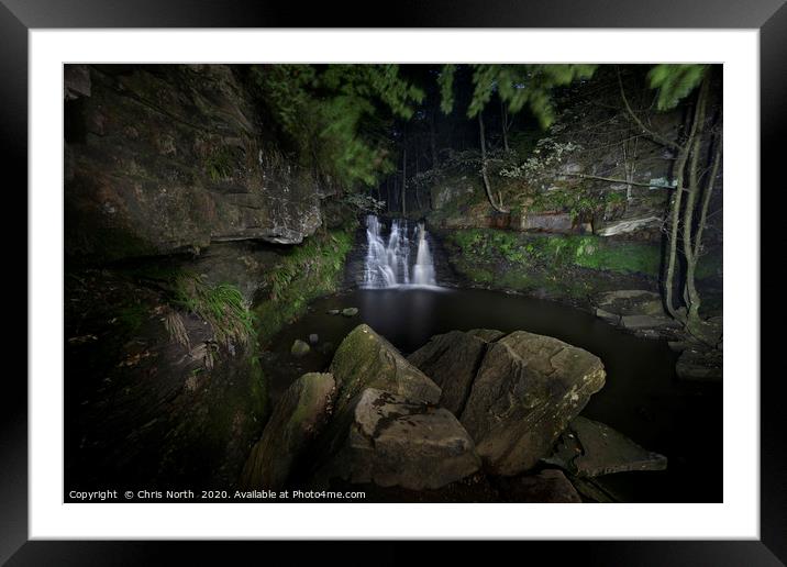 Goit Stock Waterfall by night. Framed Mounted Print by Chris North