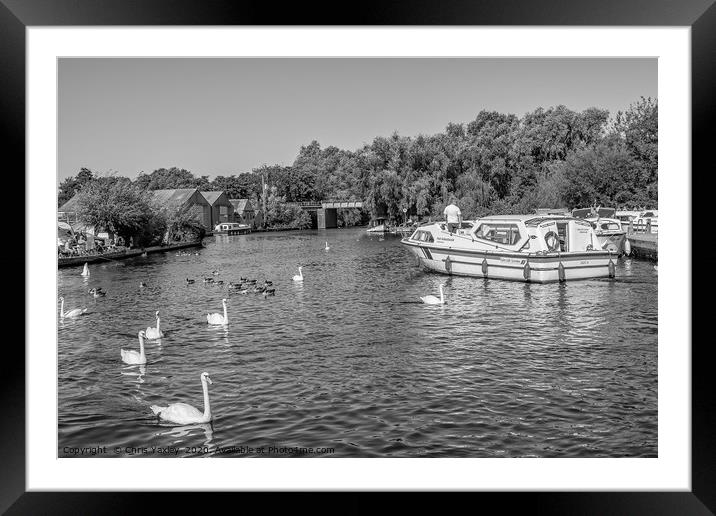 Boating on the Norfolk Broads bw Framed Mounted Print by Chris Yaxley