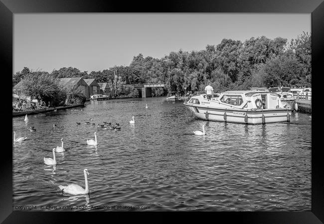 Boating on the Norfolk Broads bw Framed Print by Chris Yaxley