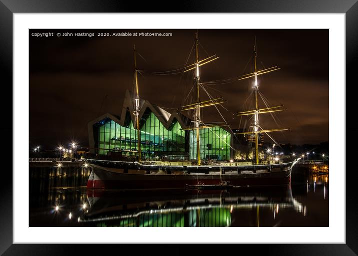 Illuminated Sailing Ship on River Clyde Framed Mounted Print by John Hastings