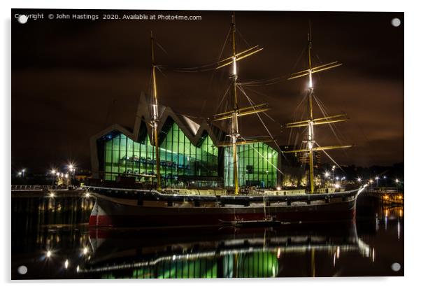 Illuminated Sailing Ship on River Clyde Acrylic by John Hastings
