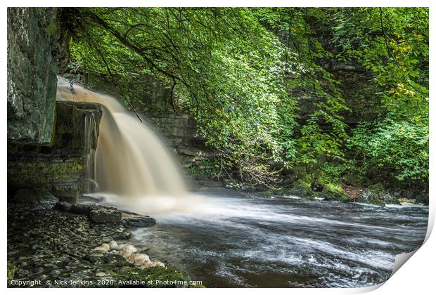 West Burton Waterfall Yorkshire Dales Sideways on Print by Nick Jenkins