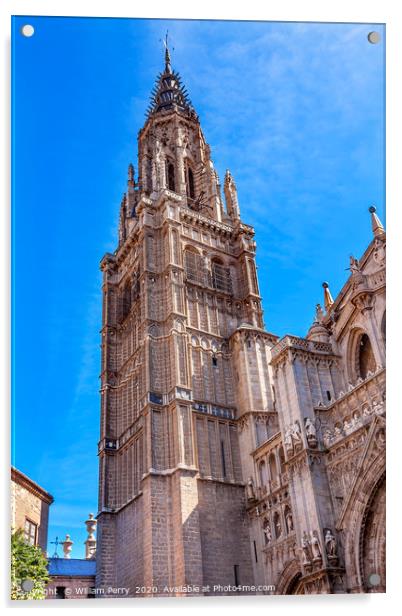 Cathedral Spire Tower Toledo Spain Acrylic by William Perry