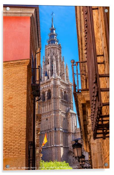 Cathedral Spire Tower Narrow Streets Toledo Spain Acrylic by William Perry