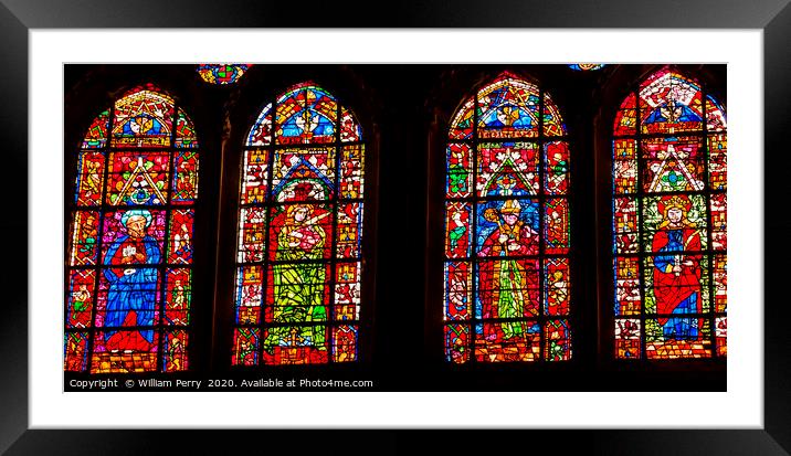 Jesus Peter Paul Bishop Stained Glass Cathedral To Framed Mounted Print by William Perry