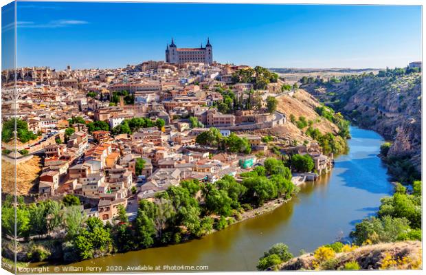 Alcazar Fortress Medieval City Tagus River Toledo  Canvas Print by William Perry