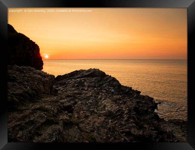 Rocky Sunset Framed Print by tom downing