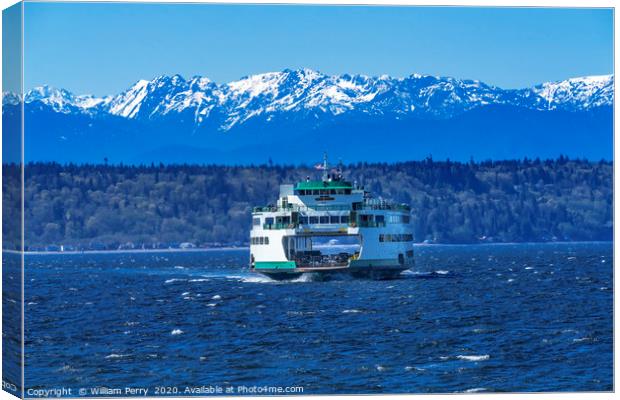 Washington State Ferry Boat Olympic Mountain Range Canvas Print by William Perry