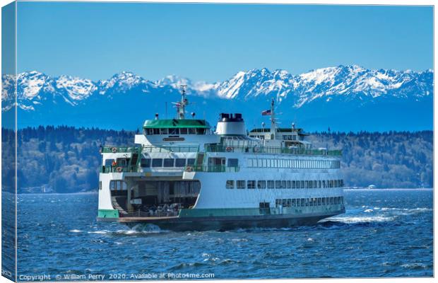 Washington State Ferry Olympic Mountains Edmonds Canvas Print by William Perry