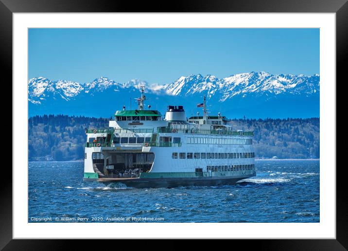 Washington State Ferry Olympic Mountains Edmonds Framed Mounted Print by William Perry