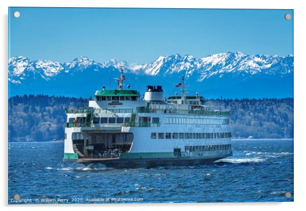 Washington State Ferry Olympic Mountains Edmonds Acrylic by William Perry