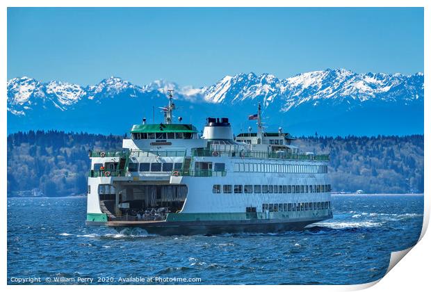 Washington State Ferry Olympic Mountains Edmonds Print by William Perry