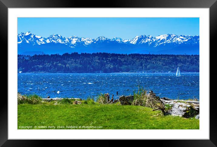 Sailboat Olympic Mountains Edmonds Washington Framed Mounted Print by William Perry