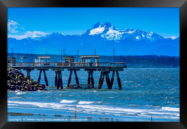 Mount Olympus Pier Olympic Mountains Beach Park Ed Framed Print by William Perry