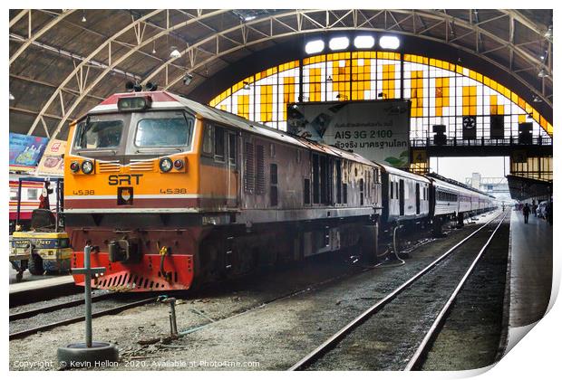 Diesel locomotive with carriages in Hua Lampong  Print by Kevin Hellon
