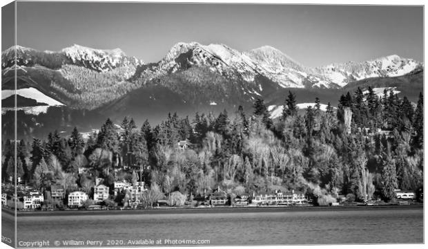 Black and White Lake Washington Bellevue Washingto Canvas Print by William Perry