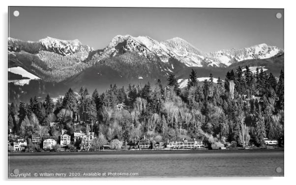 Black and White Lake Washington Bellevue Washingto Acrylic by William Perry