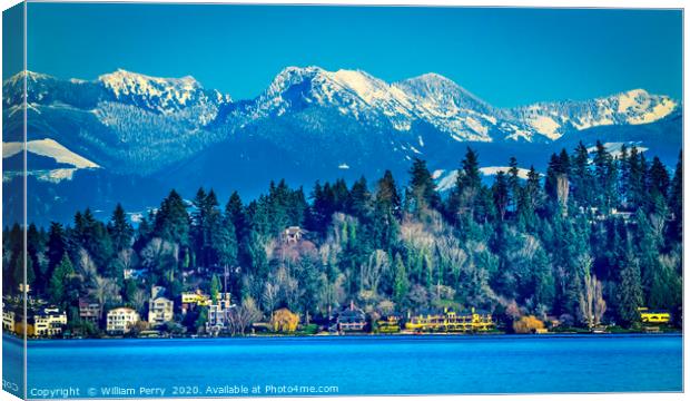 Lake Washington Snow Capped Mountains Bellevue Was Canvas Print by William Perry