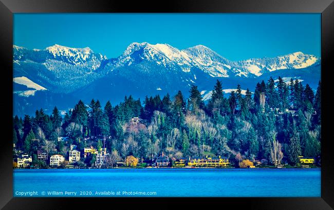 Lake Washington Snow Capped Mountains Bellevue Was Framed Print by William Perry