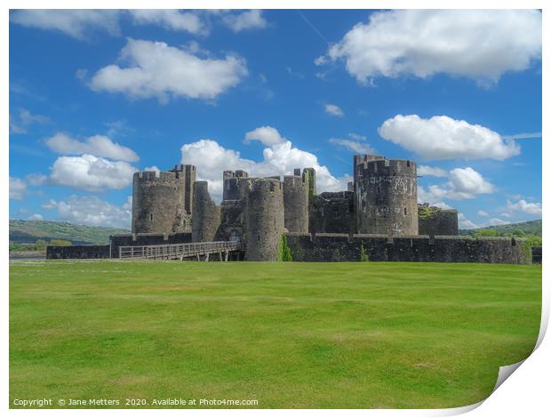 Castle in Caerphilly Print by Jane Metters