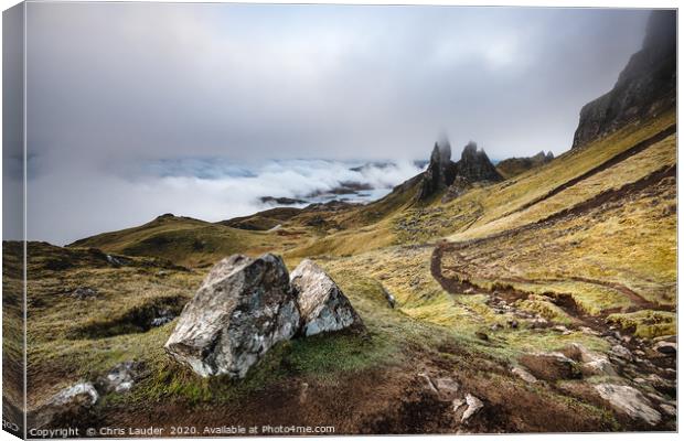 Mystical Sunrise at Old Man of Storr Canvas Print by Chris Lauder