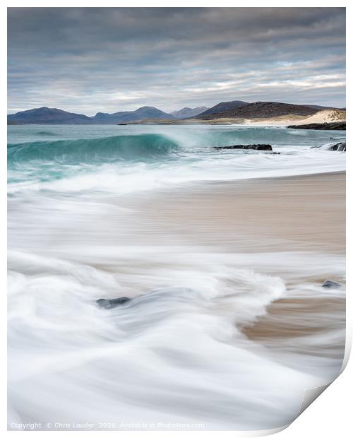Majestic waves crashing on Bagh Steinigidh beach Print by Chris Lauder