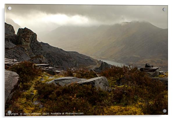 Dinorwic Slate Quarry as the light breaks through  Acrylic by Jenny Hibbert