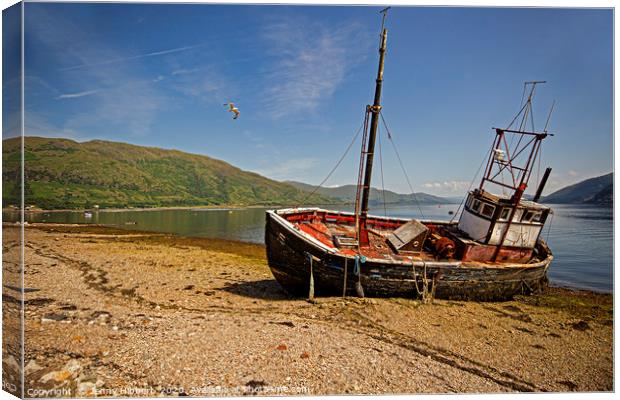 Abandoned boat in Ardgour Western Scotland Canvas Print by Jenny Hibbert