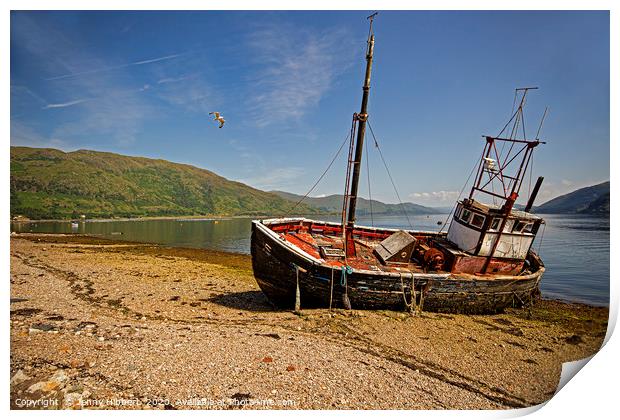 Abandoned boat in Ardgour Western Scotland Print by Jenny Hibbert