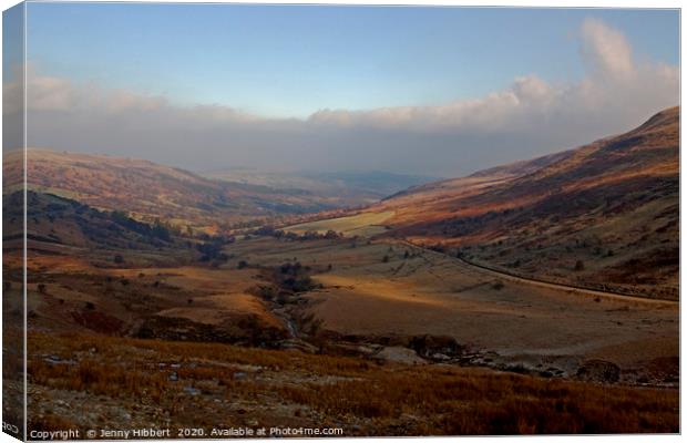 View across to Brecon on a winters day Wales Canvas Print by Jenny Hibbert