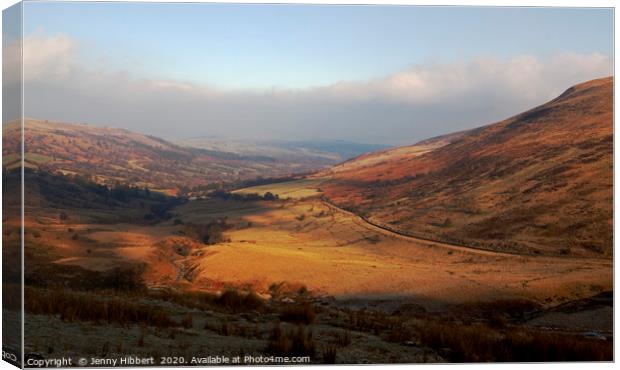 Winters sun on view looking across to Brecon Wales Canvas Print by Jenny Hibbert