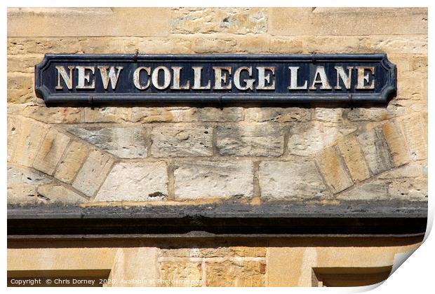 New College Lane in Oxford, UK Print by Chris Dorney