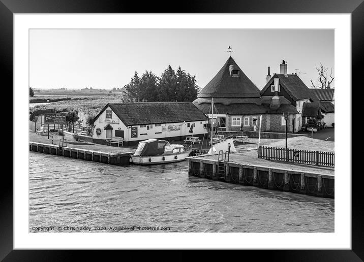 Acle Bridge pub on the Norfolk Broads bw Framed Mounted Print by Chris Yaxley