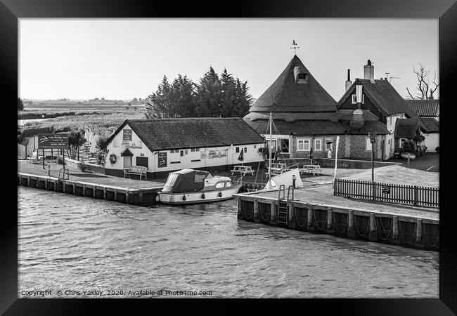 Acle Bridge pub on the Norfolk Broads bw Framed Print by Chris Yaxley
